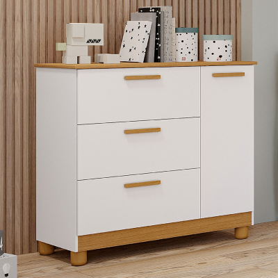 Cômoda Jujuba 100% MDF com 3 Gavetas, 1 Porta | Permóbili