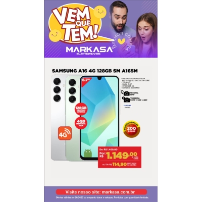Smartphone Samsung A16 4G 128Gb A165M, Tela 6,7