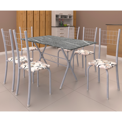 Mesa de Aço Dani 061 com 6 cadeiras, Tampo Granito - Soma