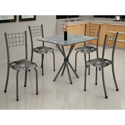 Mesa de Aço 048 Dani com 4 cadeiras, tampo 70x70 granito - Soma