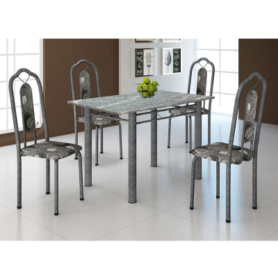 Mesa de Aço Martelado Bianca 010 com 4 cadeiras, Tampo Granito - Soma