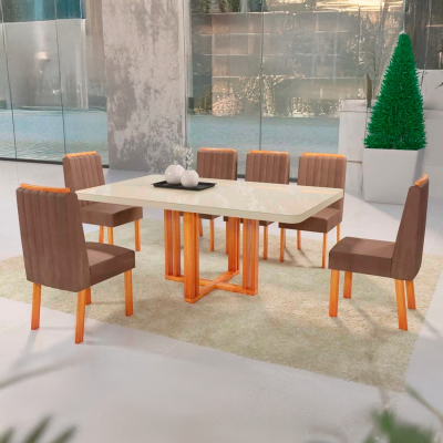  Mesa de Jantar Sentra, Tampo 160x80 com 6 Cadeiras | Bom Pastor