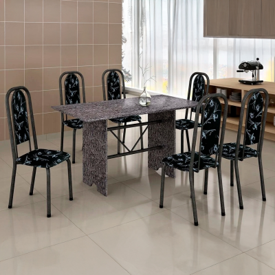  Mesa Lavínea 070 de Aço Martelado, Tampo Granito Ocre - Soma