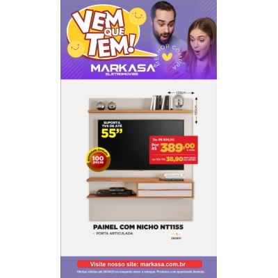 Painel com Nicho NT1155 para TV de até 55 polegadas - Notável