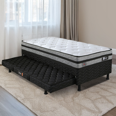 Cama Box Molas Solteiro Class Black com cama auxiliar - Design Colchões