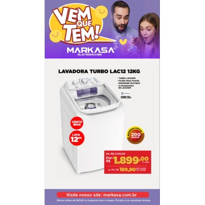 Máquina de Lavar automática Turbo 12Kg LAC12 com Turbo Lavagem, Dispenser Multibox e Autolimpante -