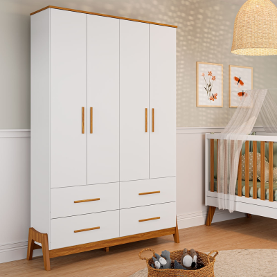 Roupeiro Guti 100% MDF, 4 portas 4 Gavetas - Peroba