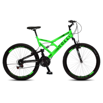 Bicicleta Dupla Suspensão Aro 26, 21 Marchas - Colli (VERDE NEON)