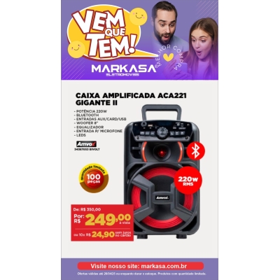 Caixa Amplificada 220W ACA221 Gigante II Usb, Sd, Bluetooth, Led - Amvox