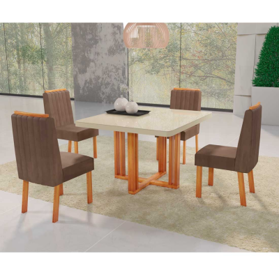 Mesa de Jantar Sentra, Tampo 90x90 com 4 Cadeiras | Bom Pastor