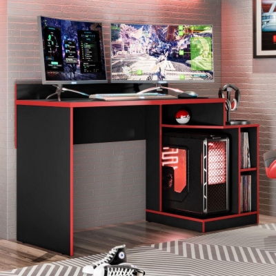 Escrivaninha Gamer Play Albatroz - Preto/Vermelho