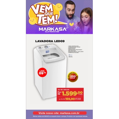Lavadora Automática Electrolux 9KG LED09 - 10 Programas de Lavagem, Turbo Centrifugação, Silenciosa